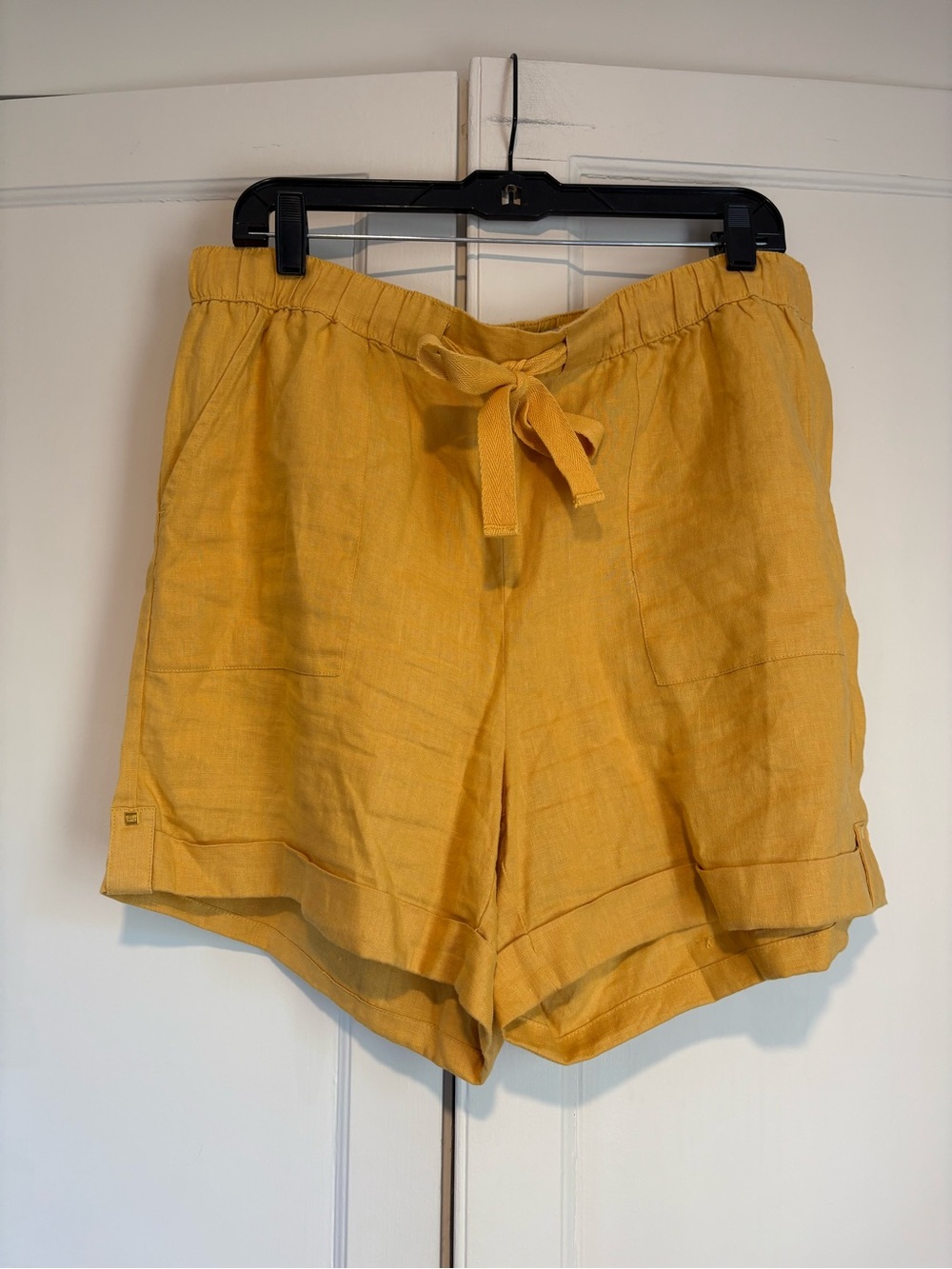 Ellen Tracy Mustard Yellow High-Waist Linen Shorts